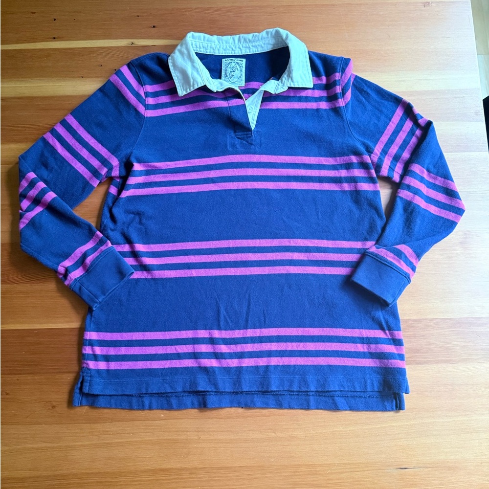 Lands' End Navy and Pink Rugby Shirt